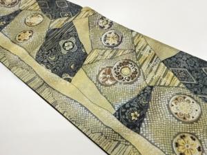 未使用品　酒井守製　切り嵌め風華文に花唐草模様織出し袋帯（未仕立て）